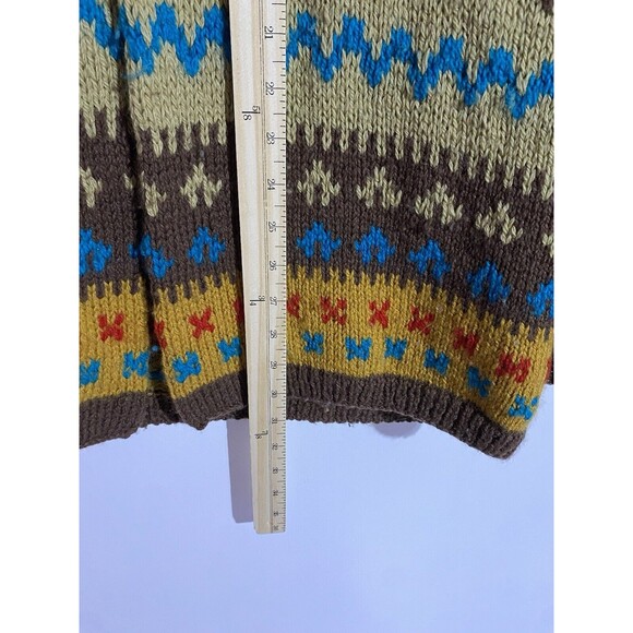 Vtg Cardigan Sweater M Brown Wool 70s Western Fall Bohemian Aztec Cabincore - Picture 12 of 14
